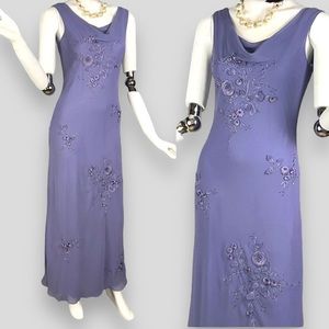 Vintage 90s Purple Beaded Floral Appliqué Sue Wong Party Dress Evening Gown 4